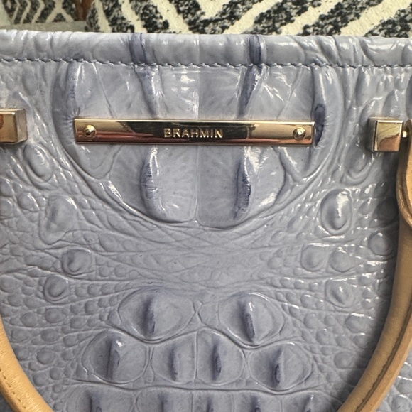Brahmin Gray and Tan Croc-Embossed Satchel - Picture 3 of 14